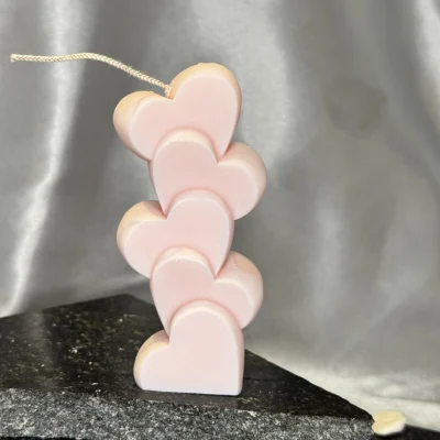Stacked Hearts Candle handmade stacked hearts sculptural candle pink soy wax romantic candle UK