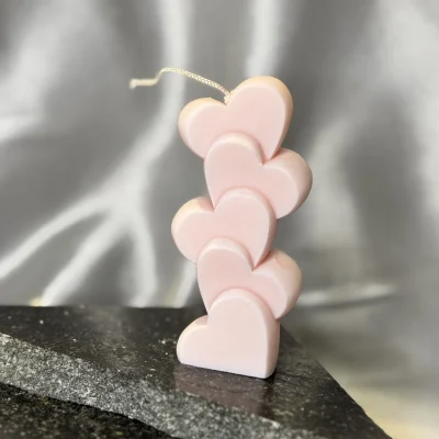 Stacked Hearts Candle handmade stacked hearts sculptural candle pink soy wax romantic candle UK