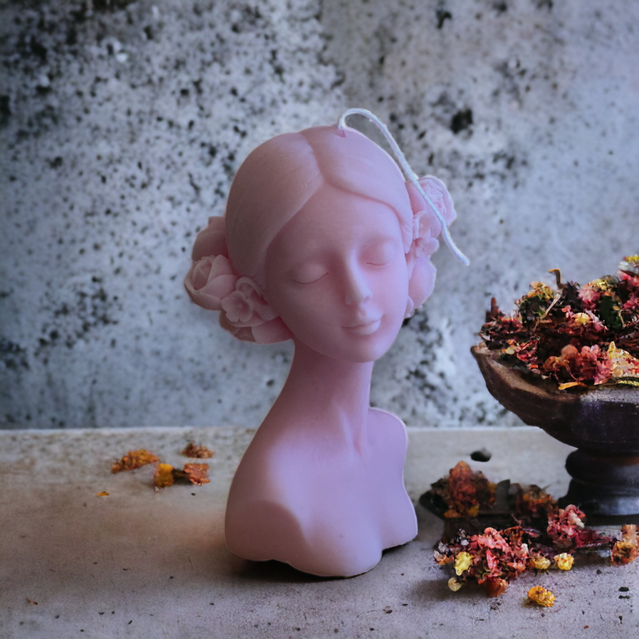 girl with flowers in hair:blind lady:flower lady candle:lady:head candle:large :pillar:candles:swirl:wedding:sets:decoration:yankee:anniversary:homedecor:aromatherapycandles1 Muse