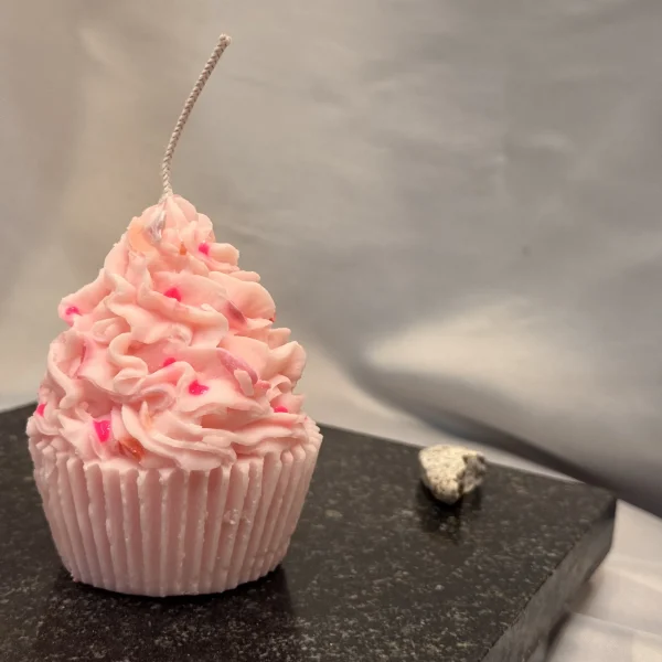 Sweet Temptation – Cupcake Candle Handmade cupcake candle made from soy wax, dessert-shaped decorative candle