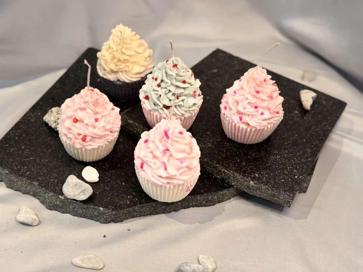 Sweet Temptation – Cupcake Candle Handmade cupcake candle made from soy wax, dessert-shaped decorative candle