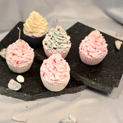 Sweet Temptation – Cupcake Candle Handmade cupcake candle made from soy wax, dessert-shaped decorative candle