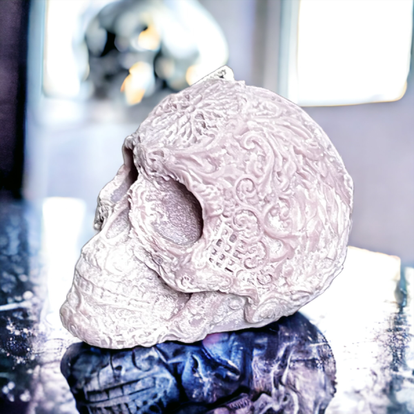 Sacred Mind – Mandala Skull Candle Handmade mandala skull candle made from soy wax, decorative spiritual skull candle