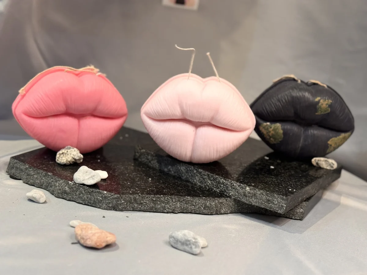 Lips of Desire lips candle handmade pink sculptural soy wax candle UK