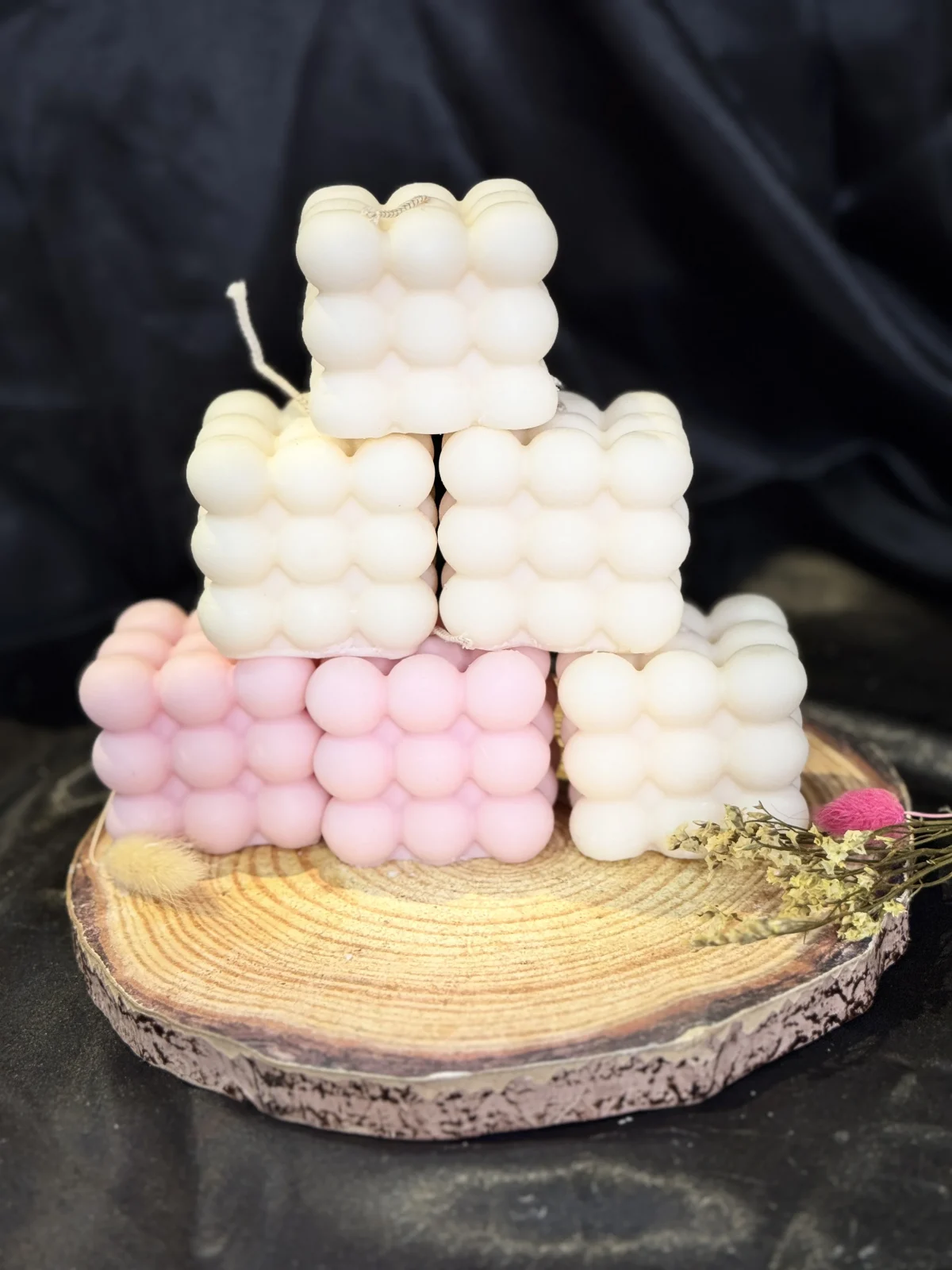 Blush Bubble Candle bubble cube candle handmade pink sculptural soy wax candle UK