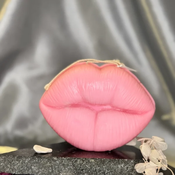 lips candle handmade pink sculptural soy wax candle UK