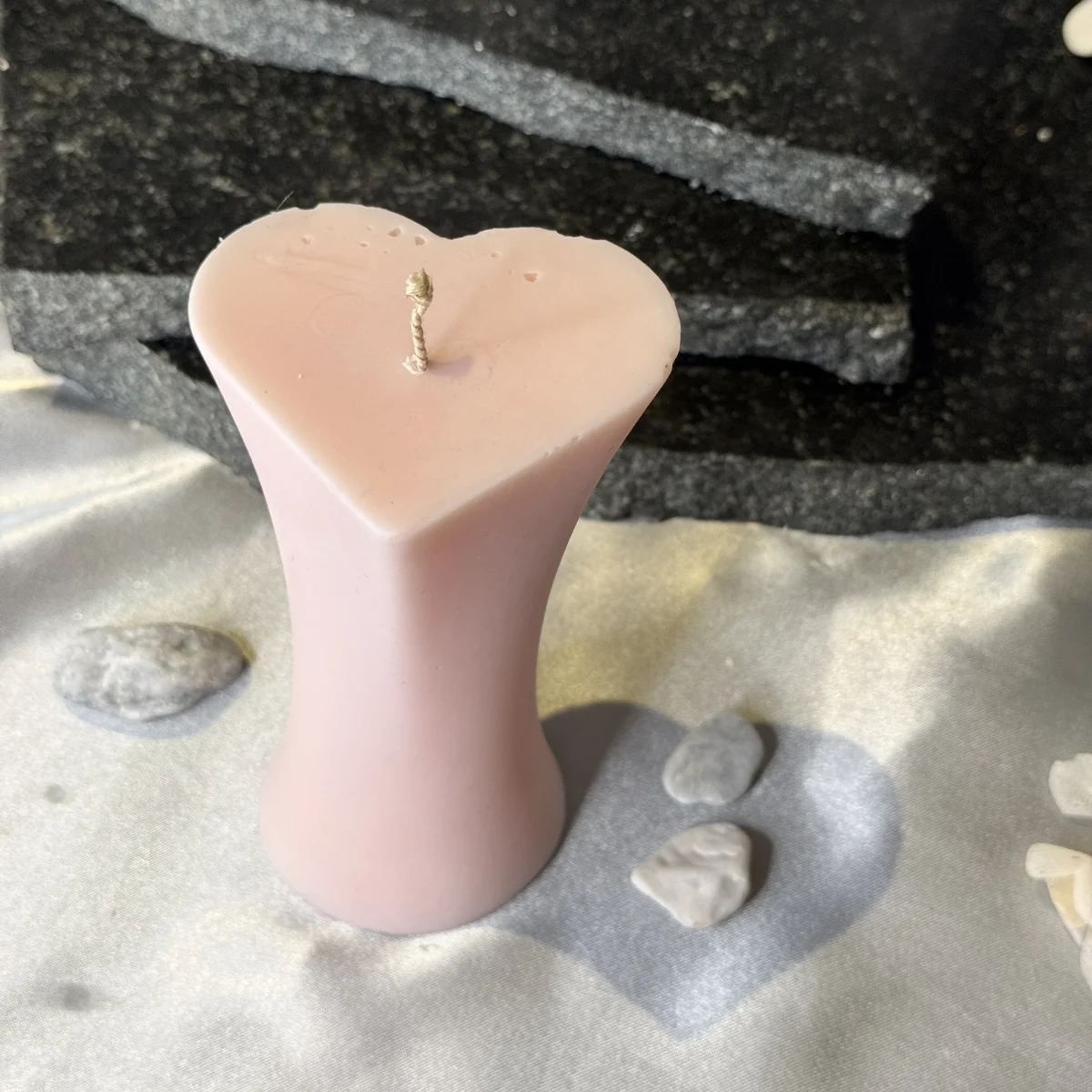 heart sculptural candle handmade pink soy wax romantic candle UK