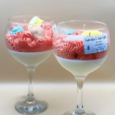 Personalised Strawberry Dessert Candle – Handmade Soy Wax Candle Strawberry dessert candle in gin glass handmade soy wax candle UK – personalised candles aromatherapy